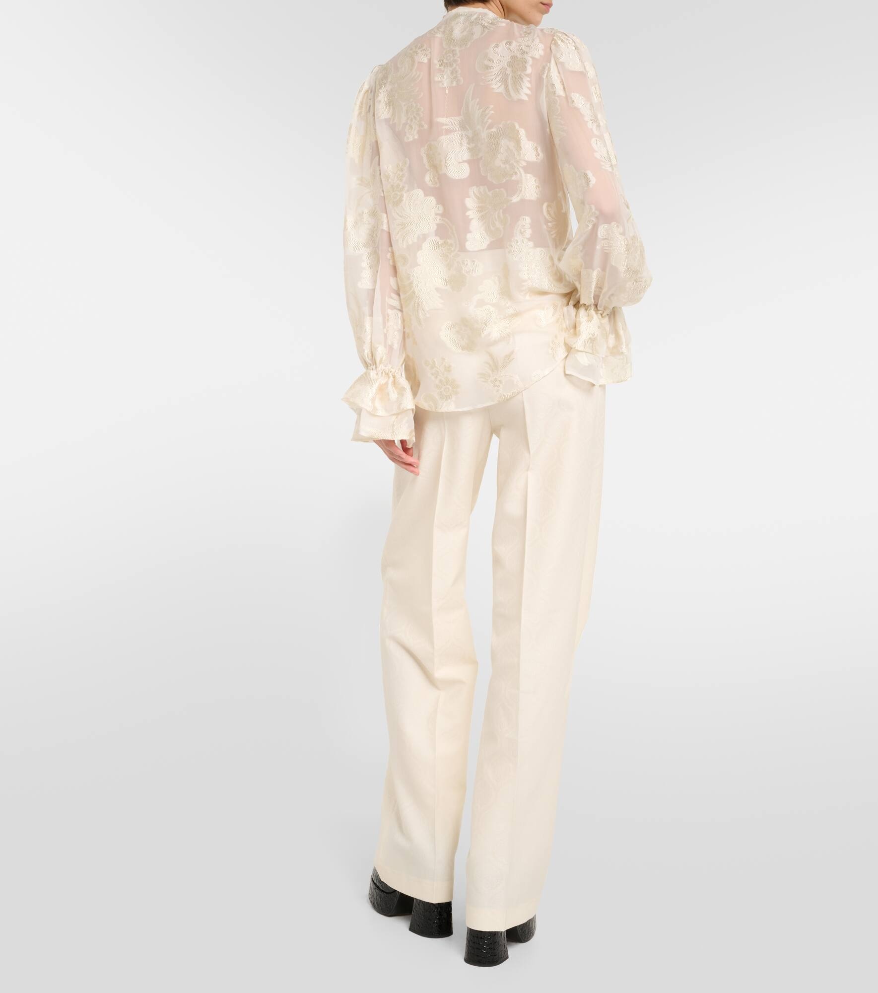 Ruffled floral silk-crepon blouse - 3