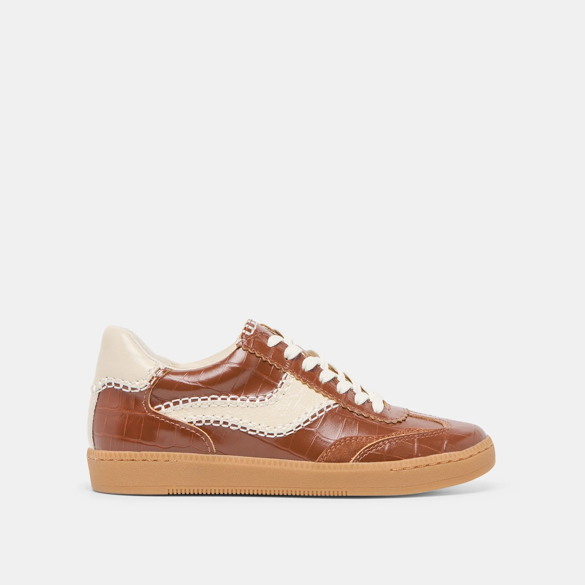 NOTICE STITCH SNEAKERS COGNAC CROCO EMBOSSED LEATHER - 1