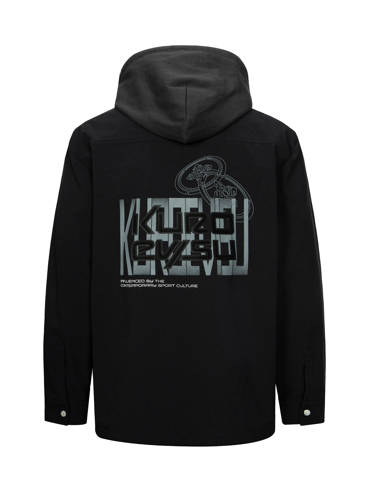 Logo and Kamon Print Regular Fit Shirt Jacket with Detachable Hood - 12