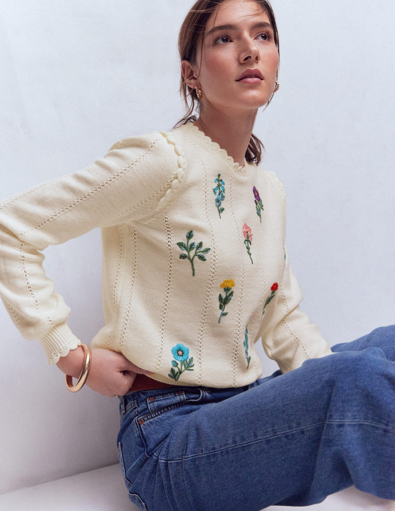 Valeria Crochet Trim Jumper-Warm Ivory , Embroidery 4
