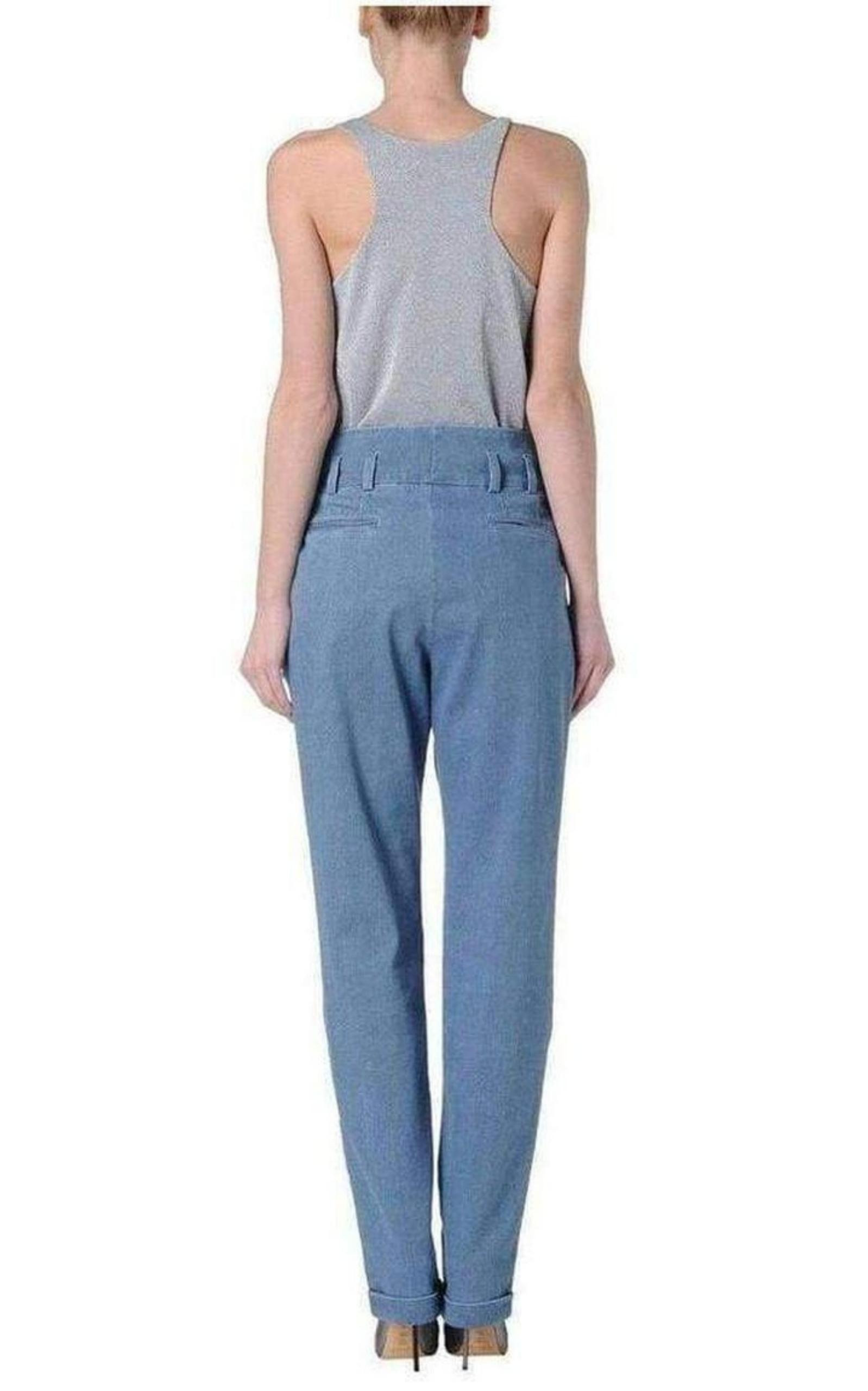 Blue Denim High Waist Pants - 4