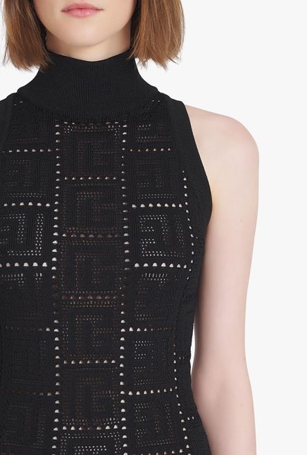 Short black eco-designed knit dress with Balmain monogram - 6