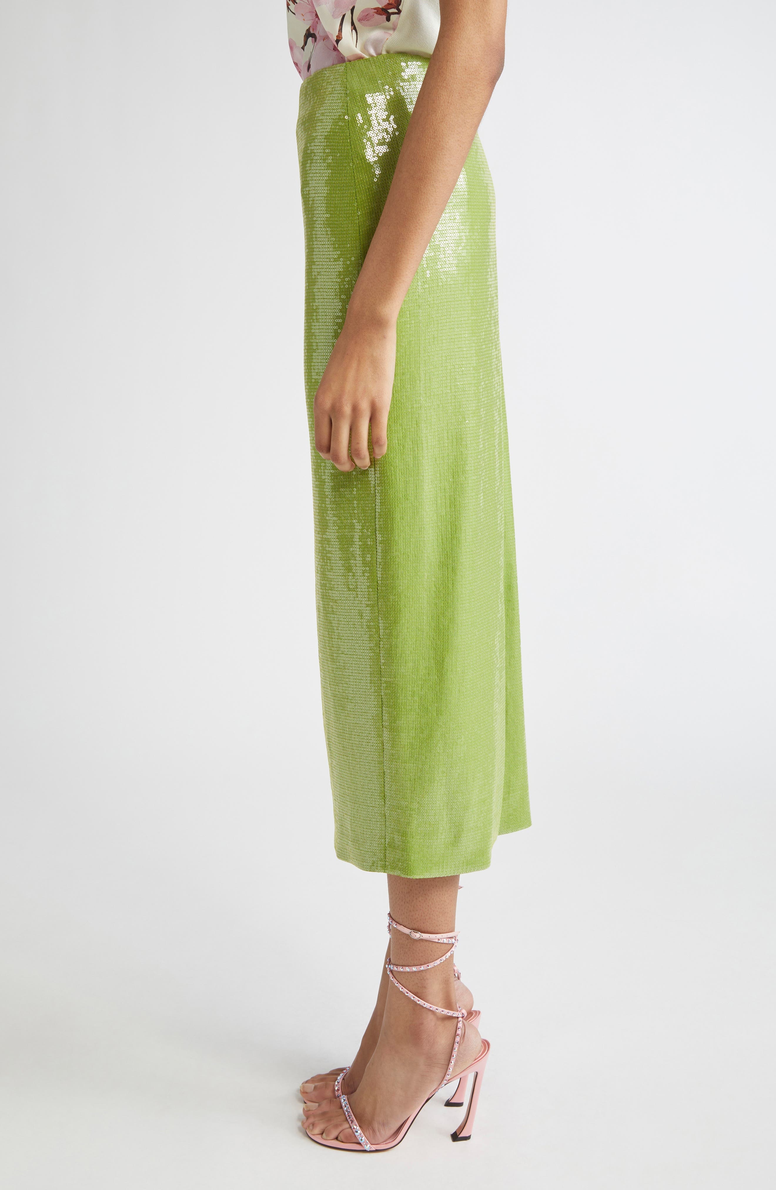 Oscar de la Renta Sequin Jersey Pencil Skirt in Fern at Nordstrom - 4