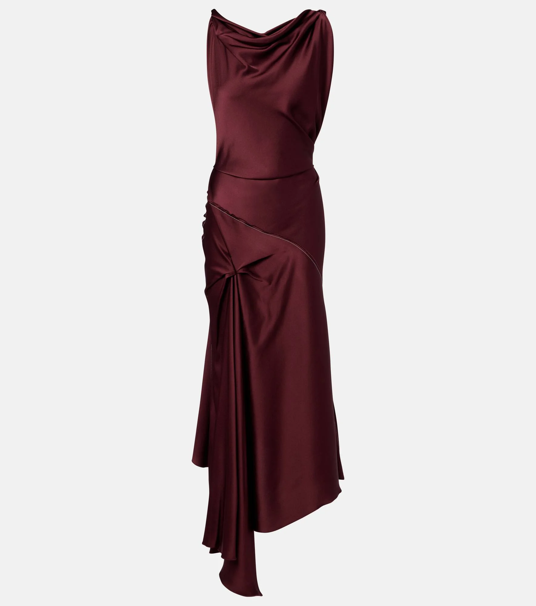 Asymmetric draped satin midi dress - 1
