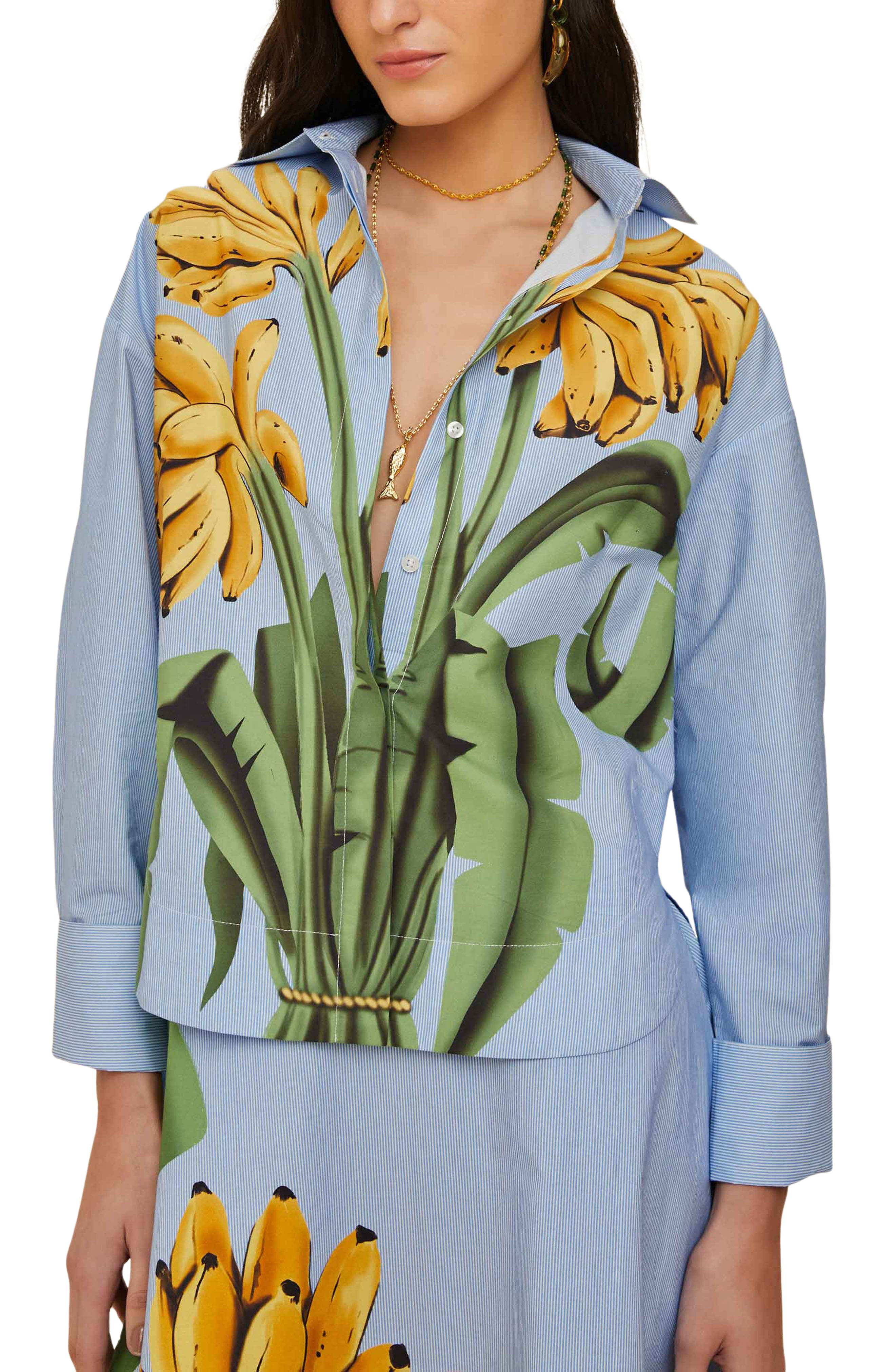 FARM Rio Banana Cocina Striped Button-Up Shirt in Blue at Nordstrom - 1