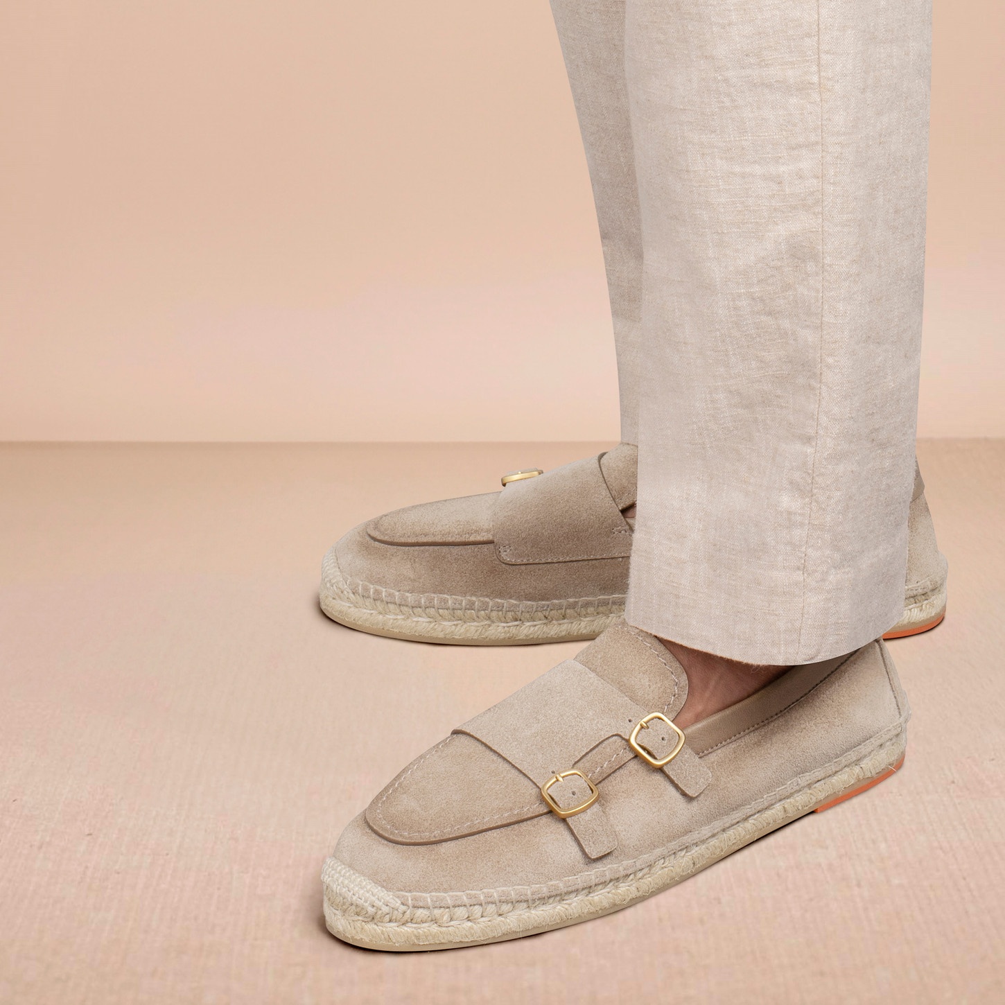 Men's beige suede double-buckle espadrille - 2