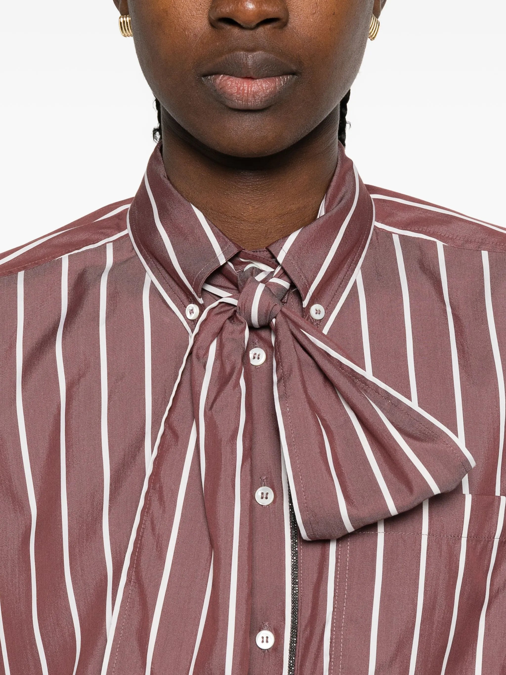 Brunello Cucinelli Striped Tie-neck Top - 3