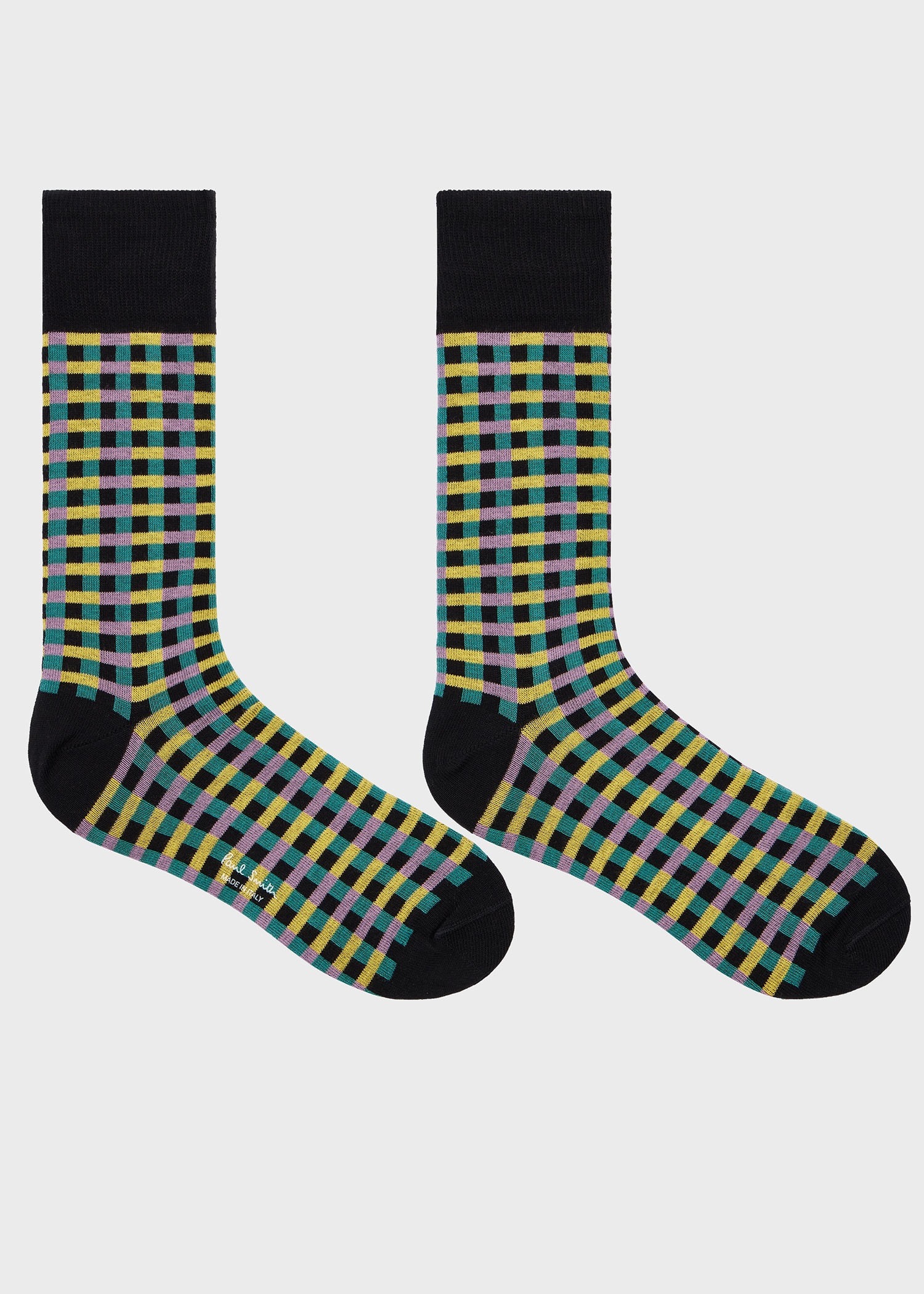 Black Cotton-Blend Multi Colour Check Socks - 2