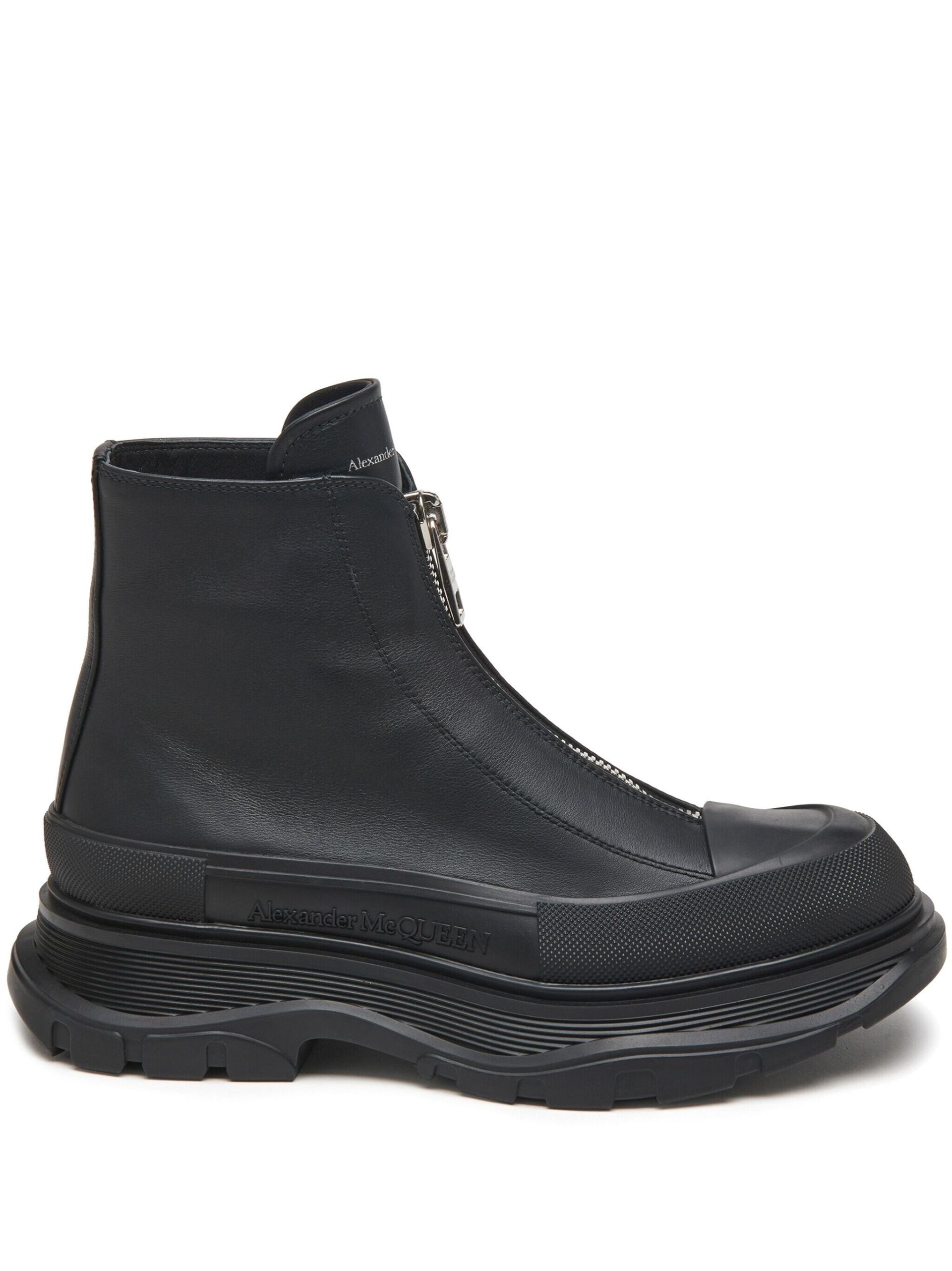 Black Tread Slick Leather Boots - 1