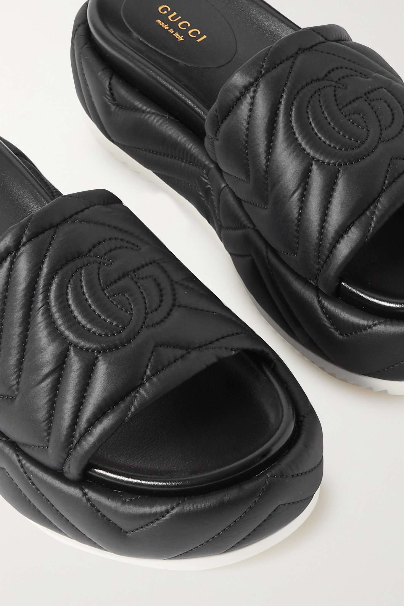 Quilted embroidered faux leather platform slides - 4
