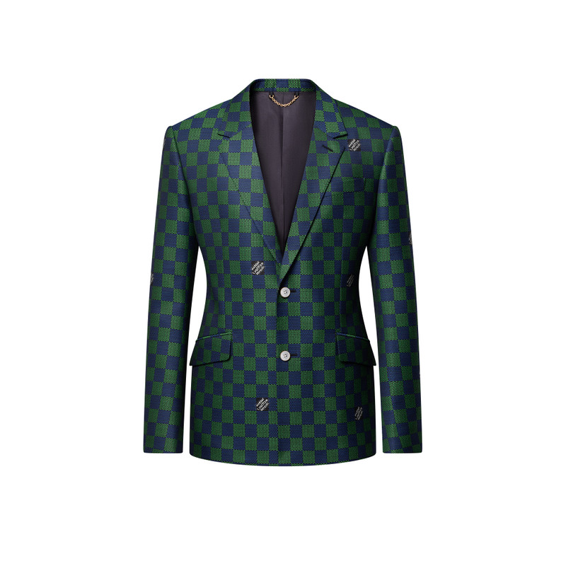 Jacquard Damier Wool Single-Breasted Jacket 1
