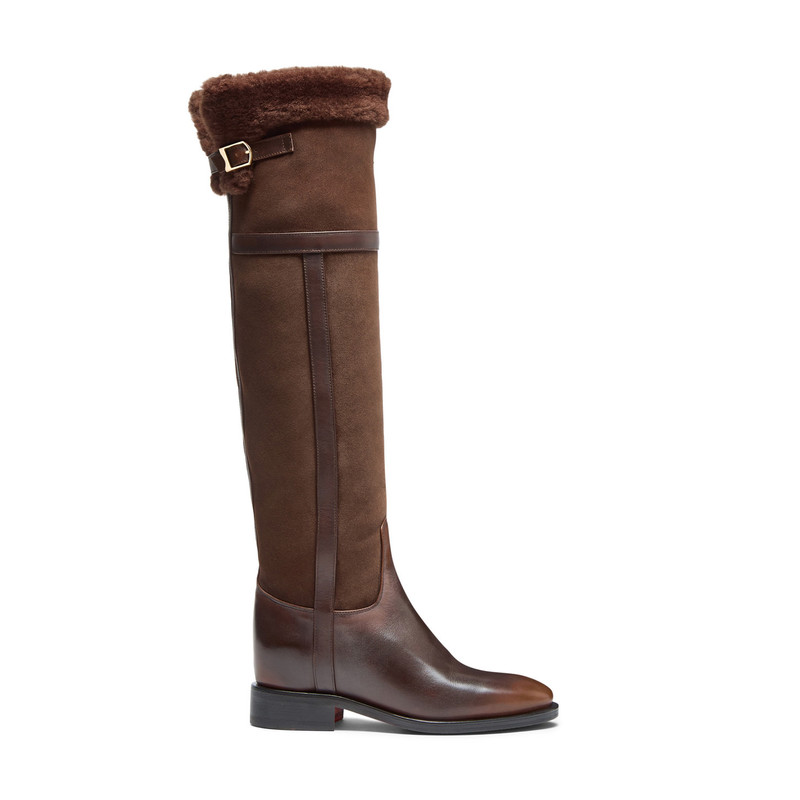 Women's dark brown leather and shearling boot 1