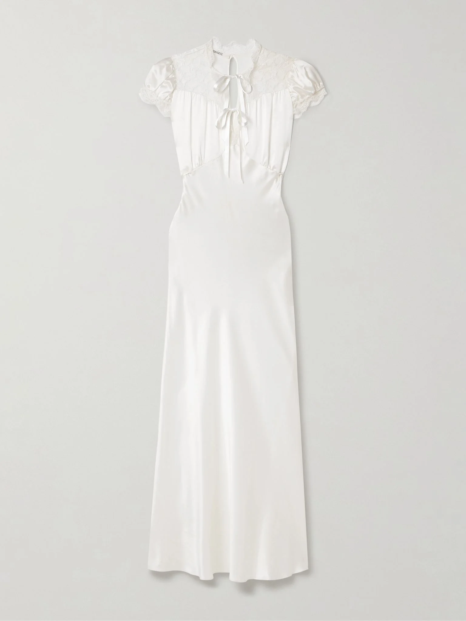 Lace-trimmed silk-satin midi dress Off-white - 1