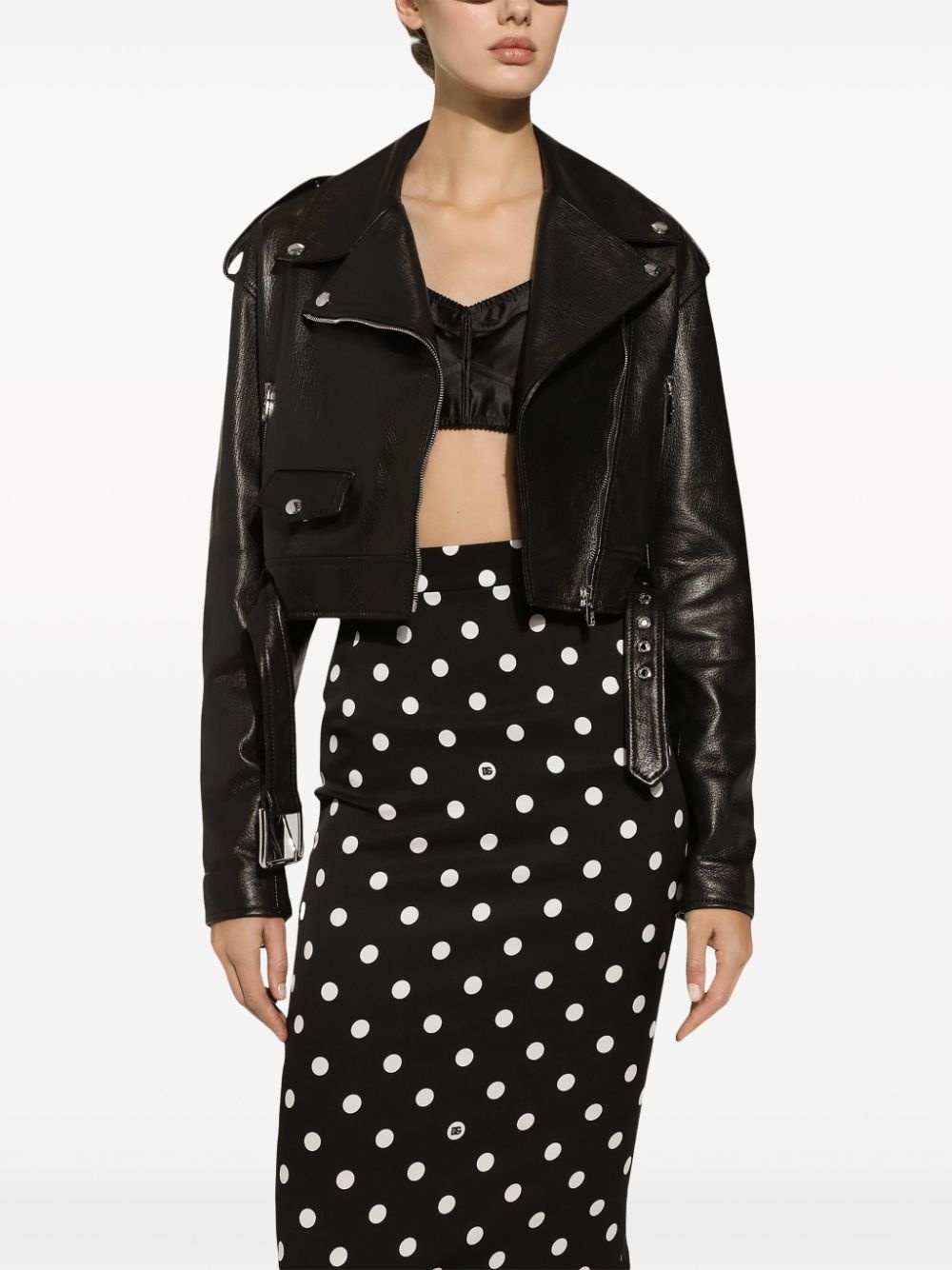 cropped leather biker jacket - 4