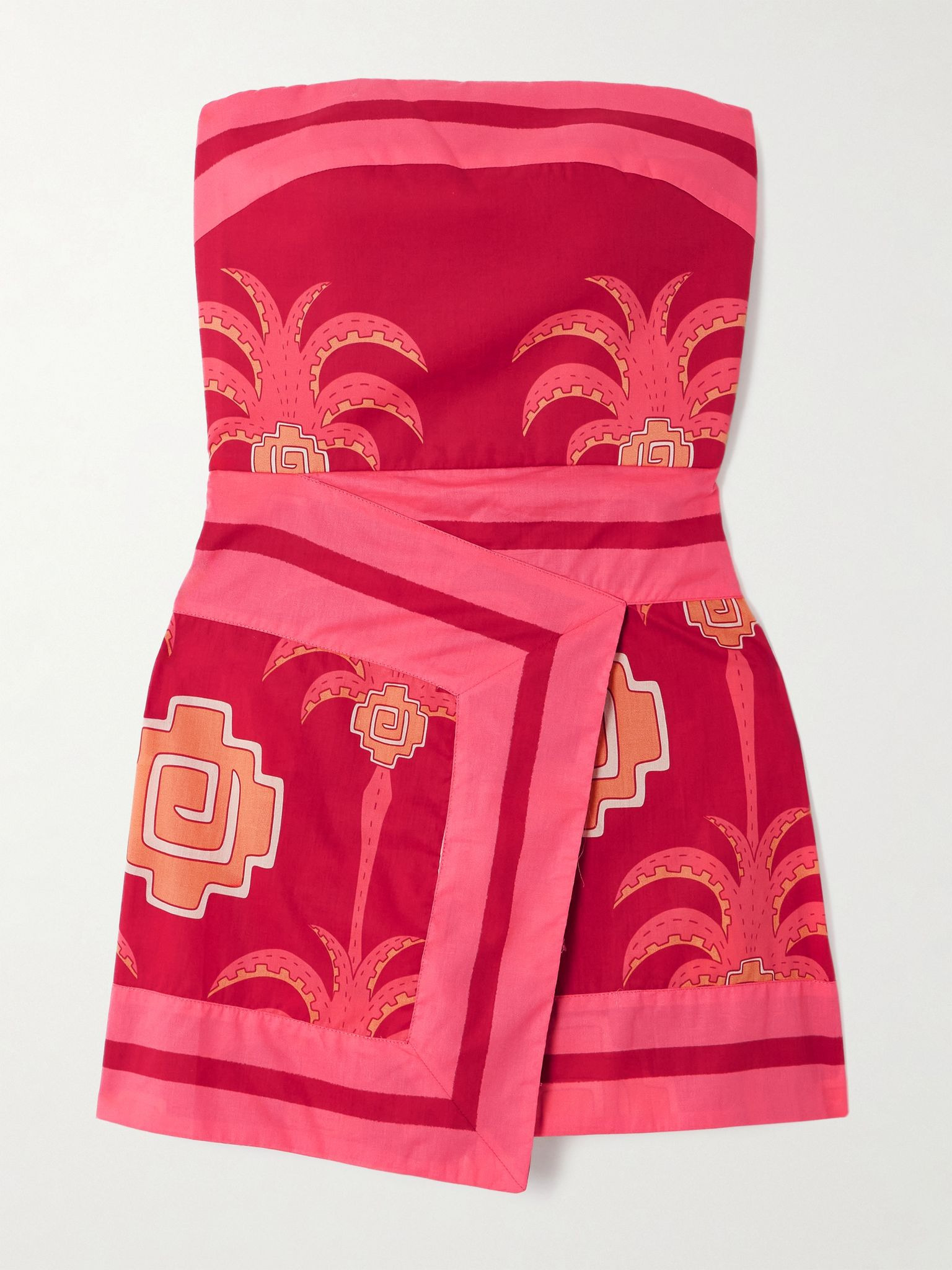 Raiz Ritual strapless wrap-effect printed cotton-poplin mini dress Red - 1