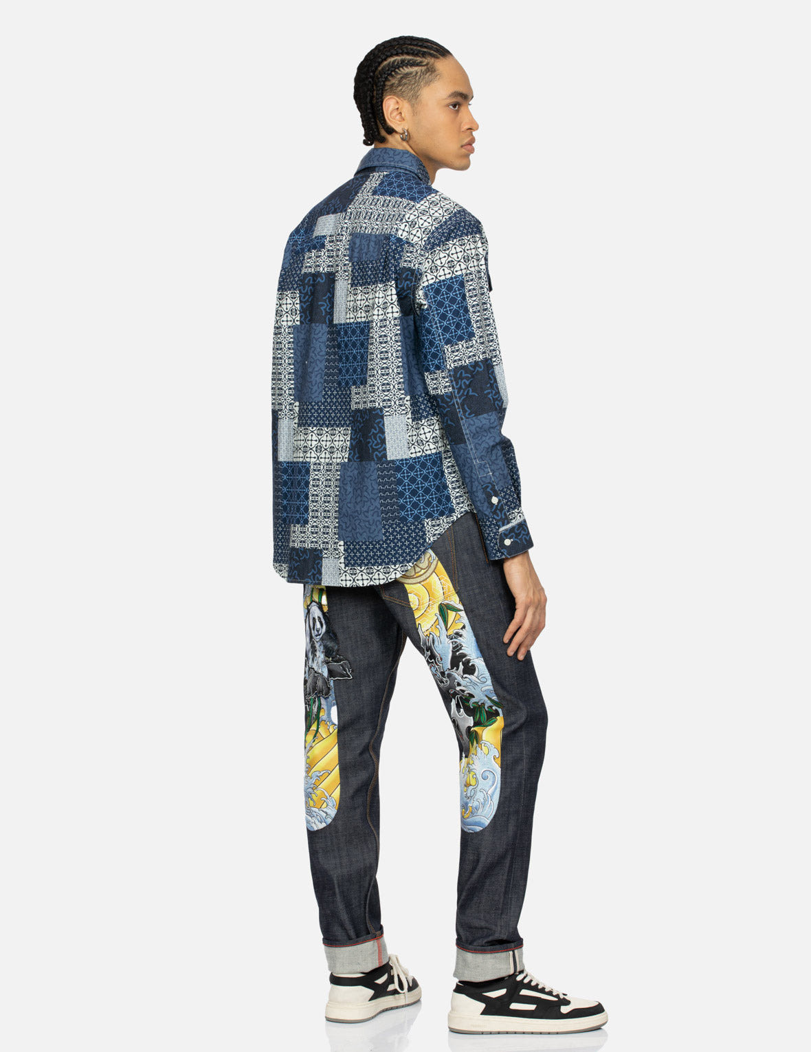 ALLOVER DERMATOGLYPHIC BLOCK AND SEAGULL PRINT RELAX FIT SHIRT - 4