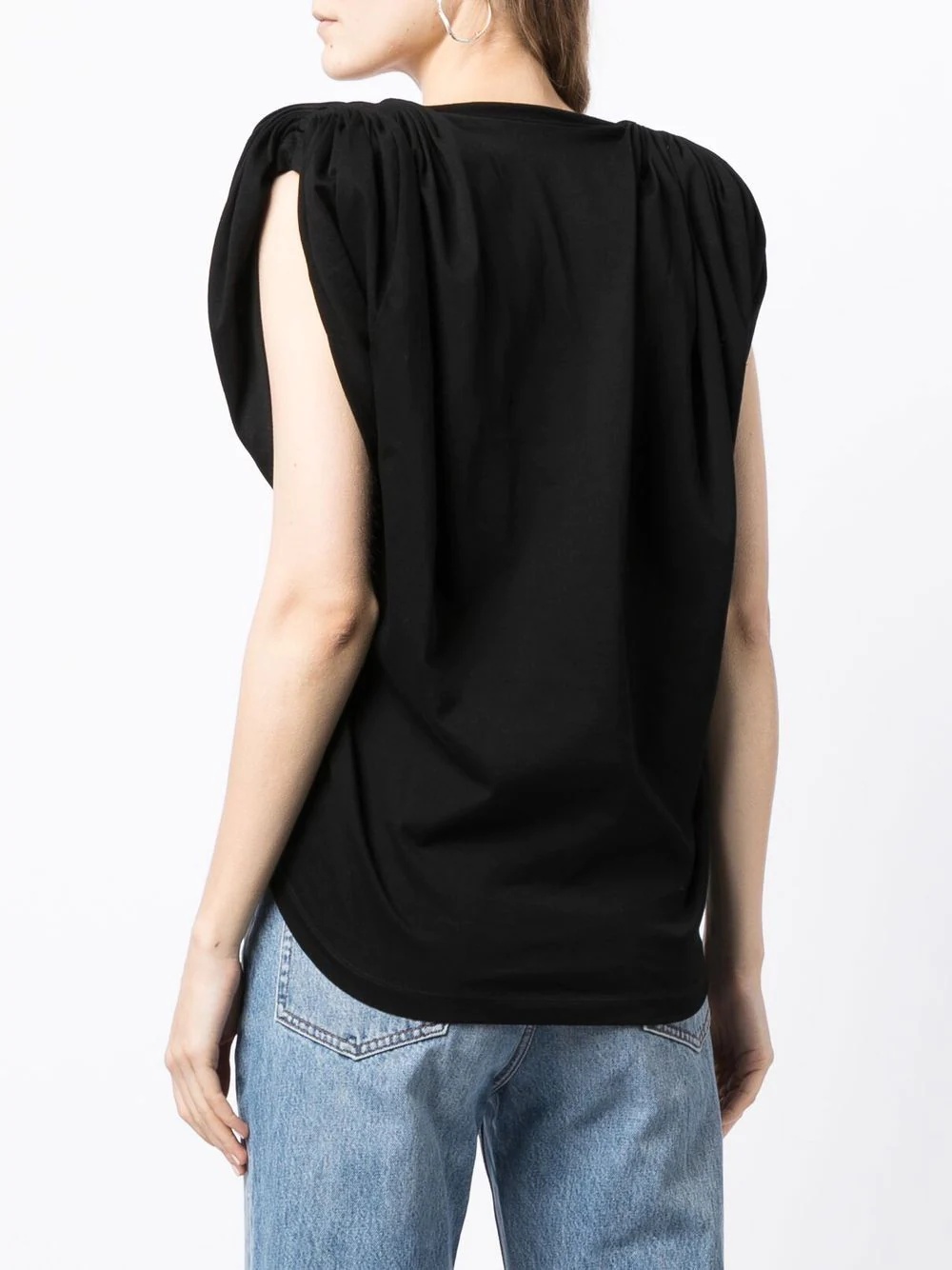 gathered-sleeve detail T-shirt - 4