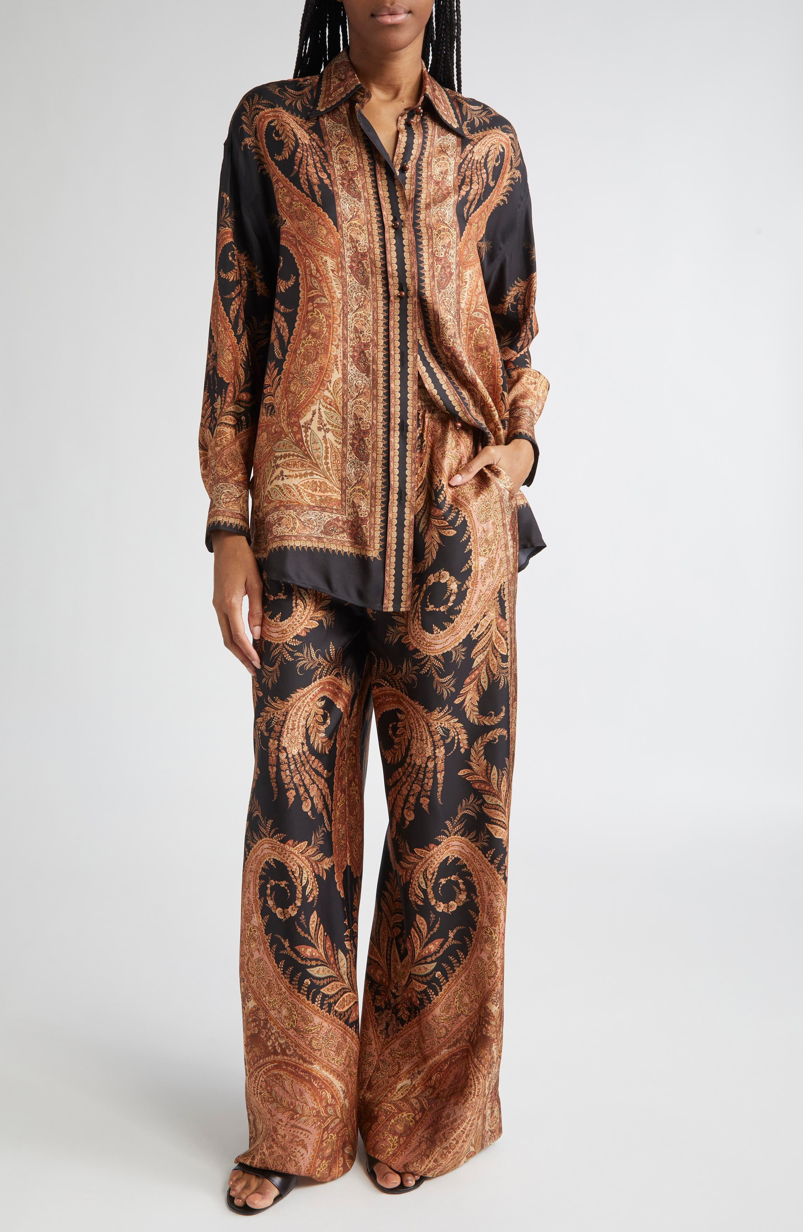 Zimmermann Hypnotic Wide Leg Silk Track Pants in Black Paisley at Nordstrom - 2