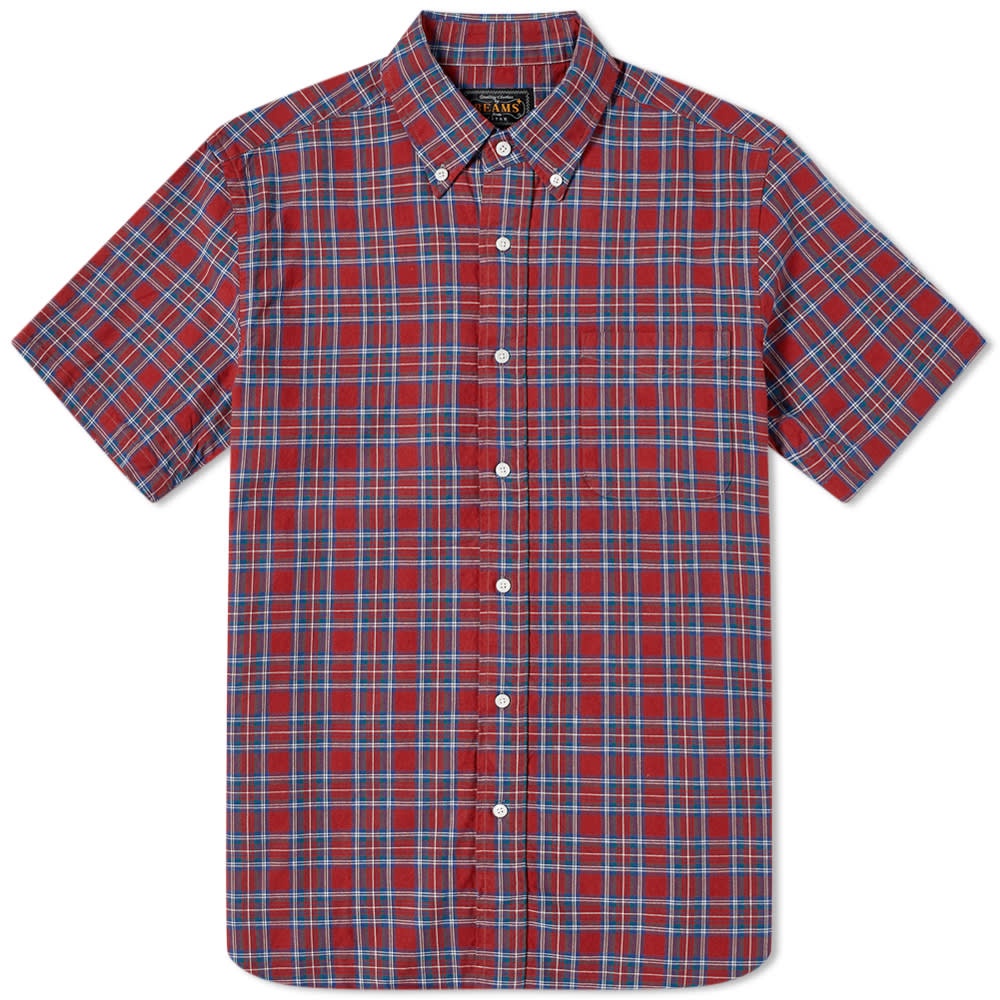 Beams Plus Short Sleeve Button Down Indigo Yarn Tartan Shirt - 1