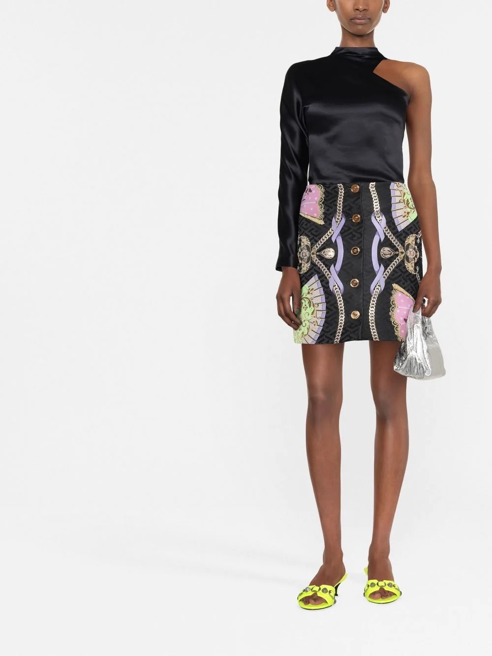 graphic-print Medusa Head button skirt - 2