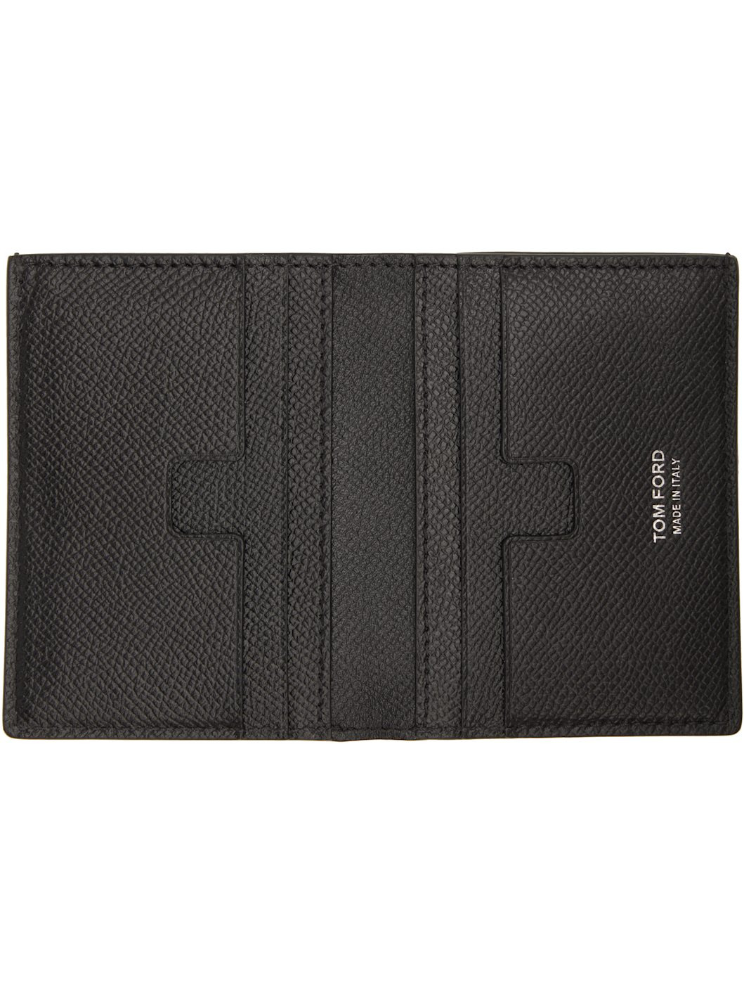 Black Small Grain T Line Bifold Card Holder - 3
