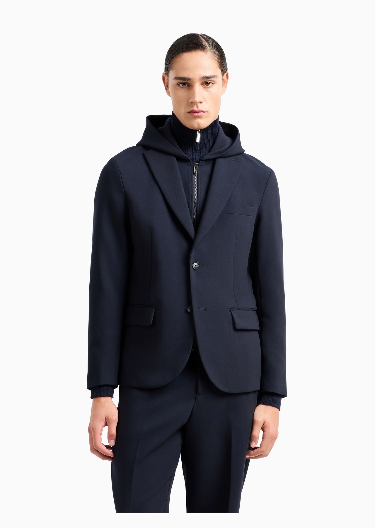 Viscose-blend blazer with detachable inner panel and hood - 2