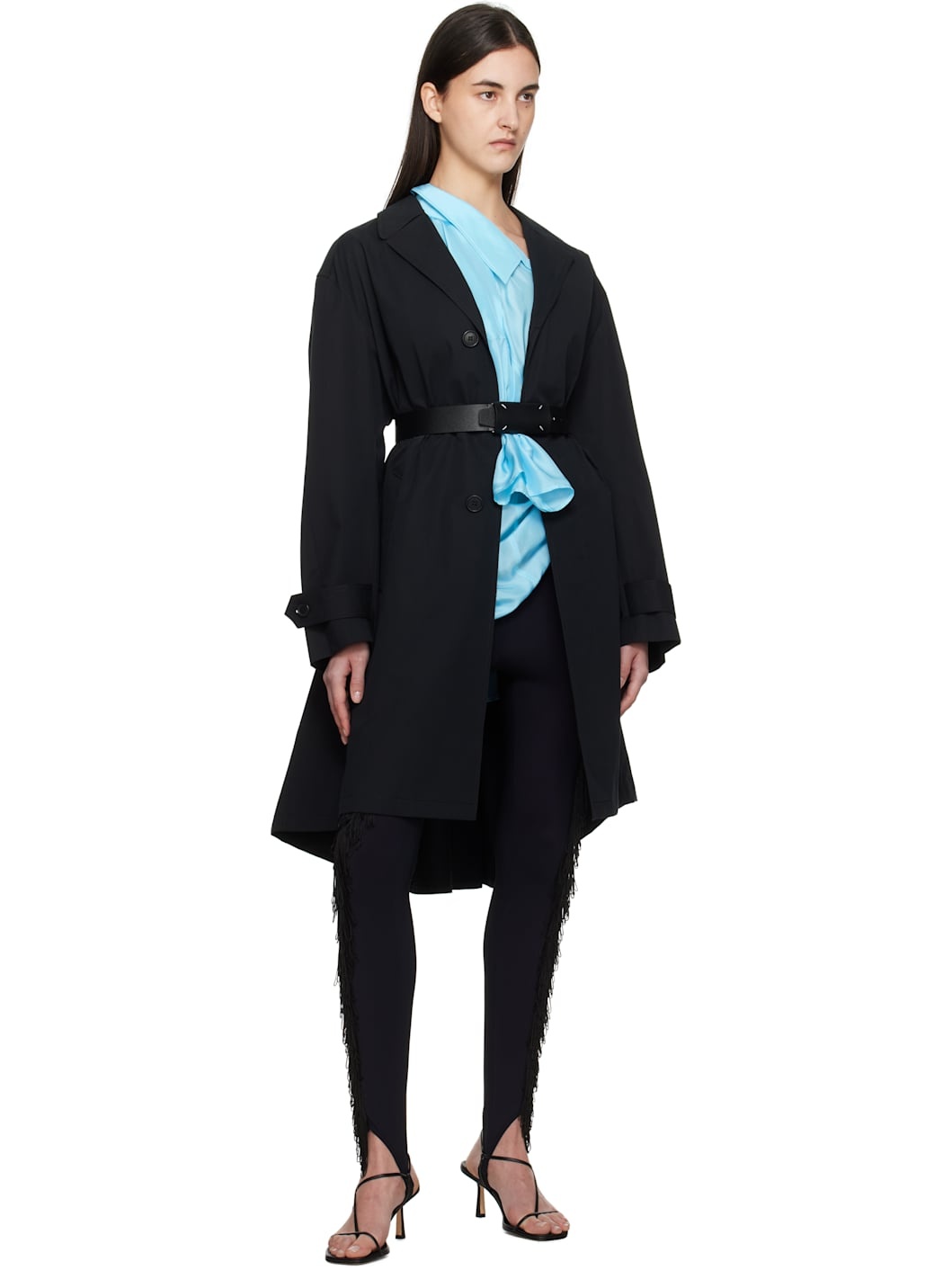 Black Spliced Trench Coat - 5
