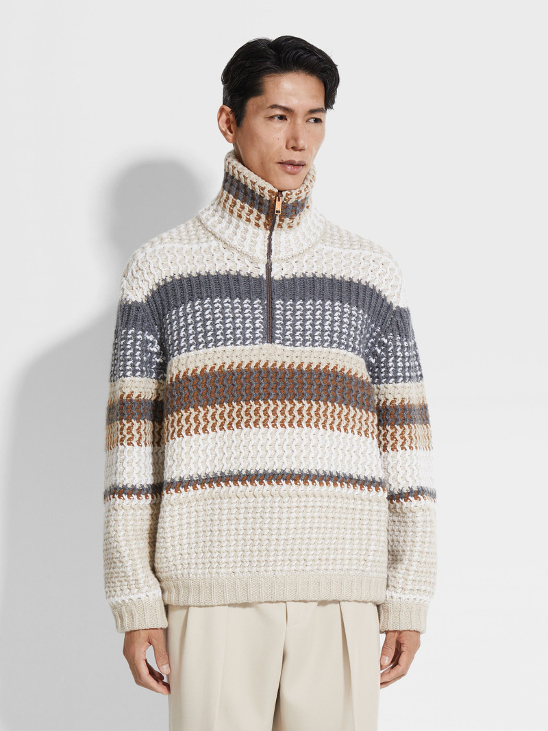 LIGHT BEIGE AND DARK FOLIAGE OASI CASHMERE HIGH NECK 4