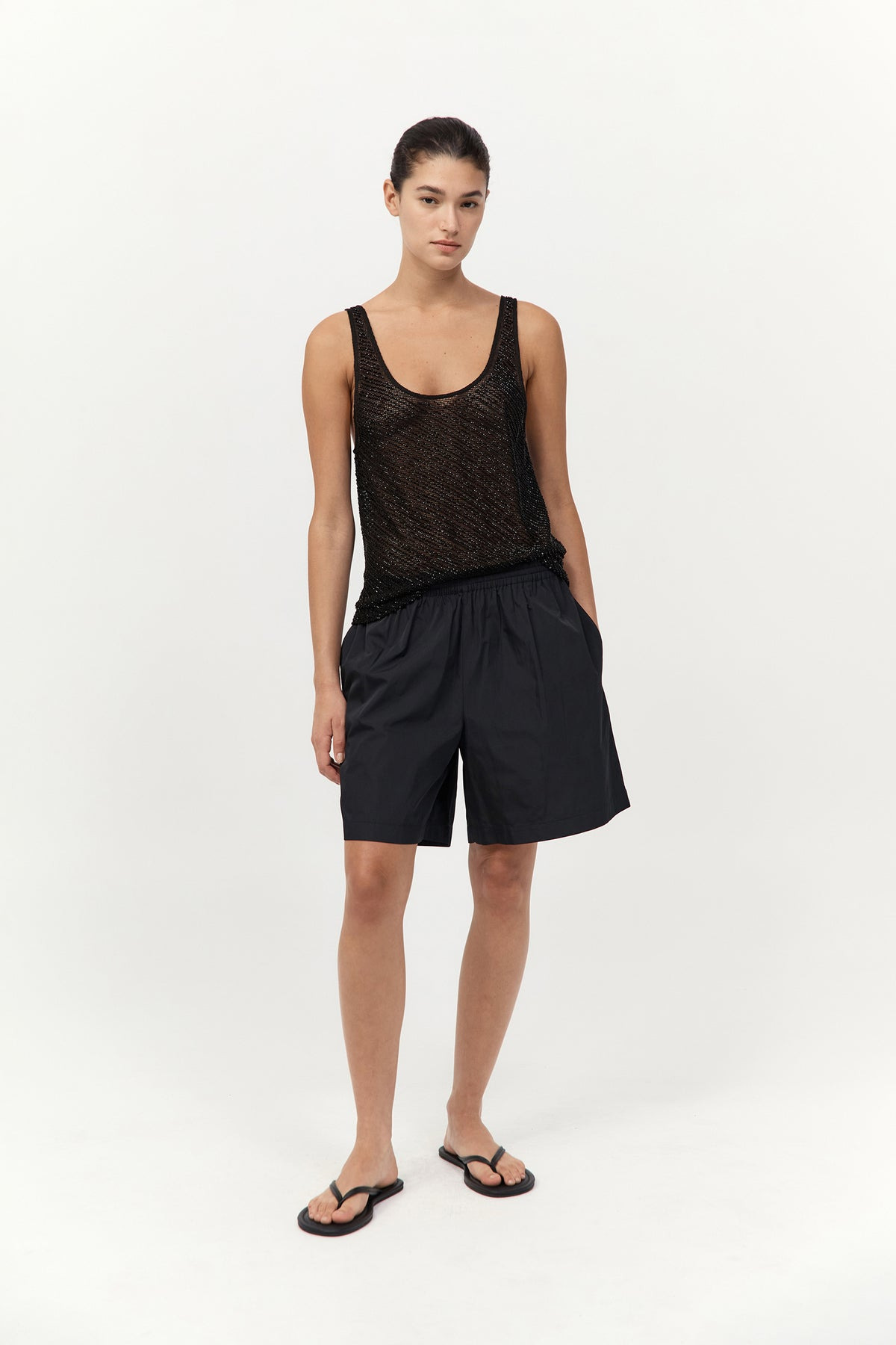 Glass Beaded Mesh Top - Jet Black - 4