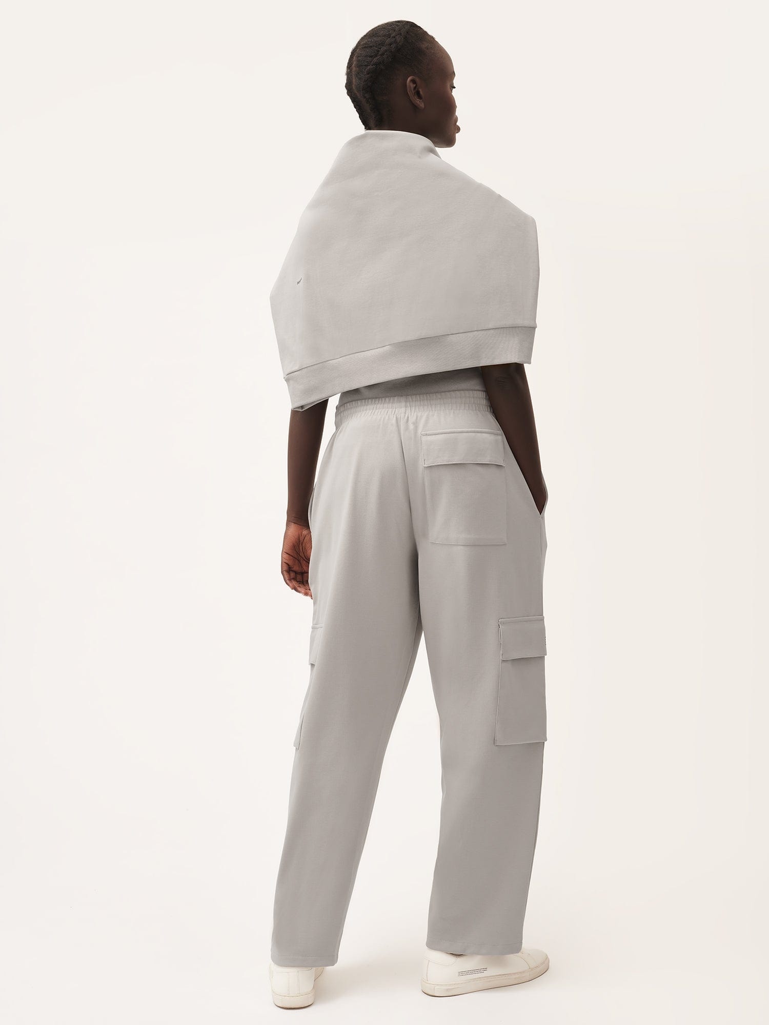 Womens Double Jersey Cargo Track Pants - Stone - 3