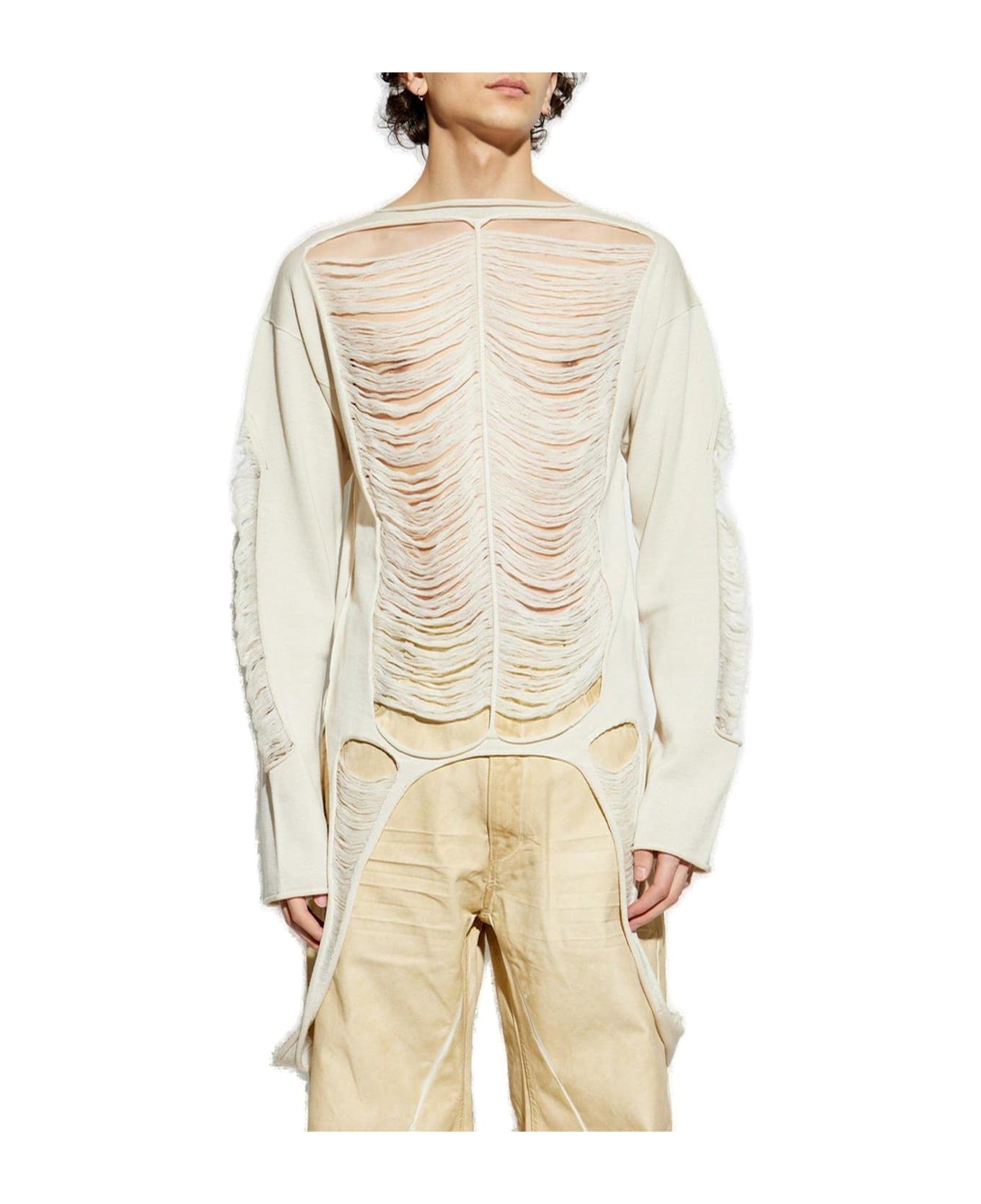 Long Sleeved Distressed Knitted Top - 2