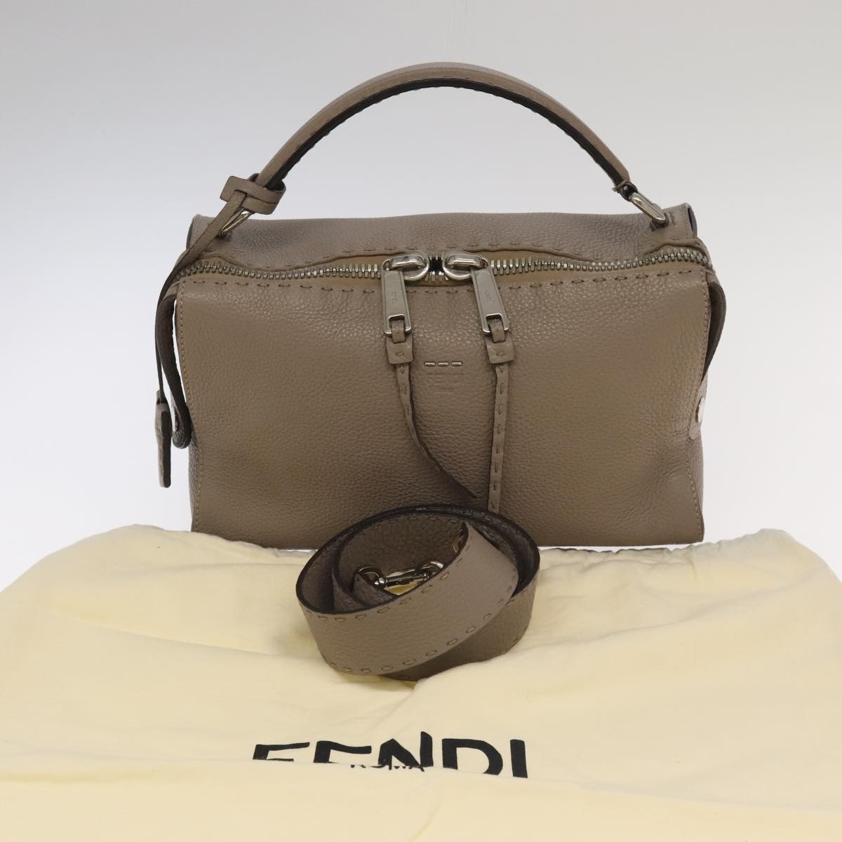 FENDI Hand Bag Leather Gray Silver - 12
