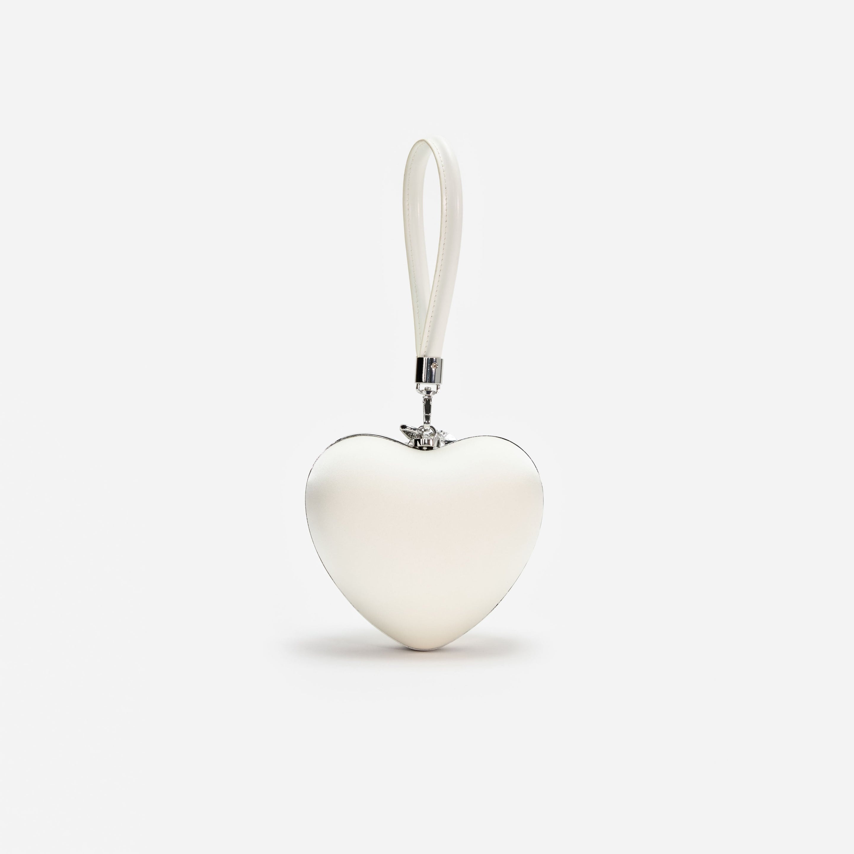 Cream Satin Top Handle Heart Clutch - 3