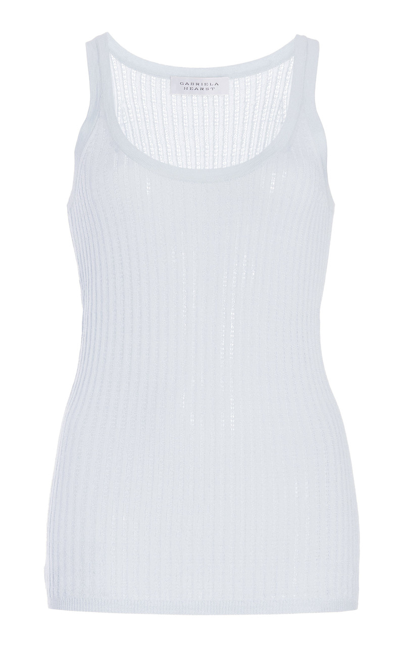 Nevin Pointelle Knit Tank Top in Light Blue Cashmere Silk - 1