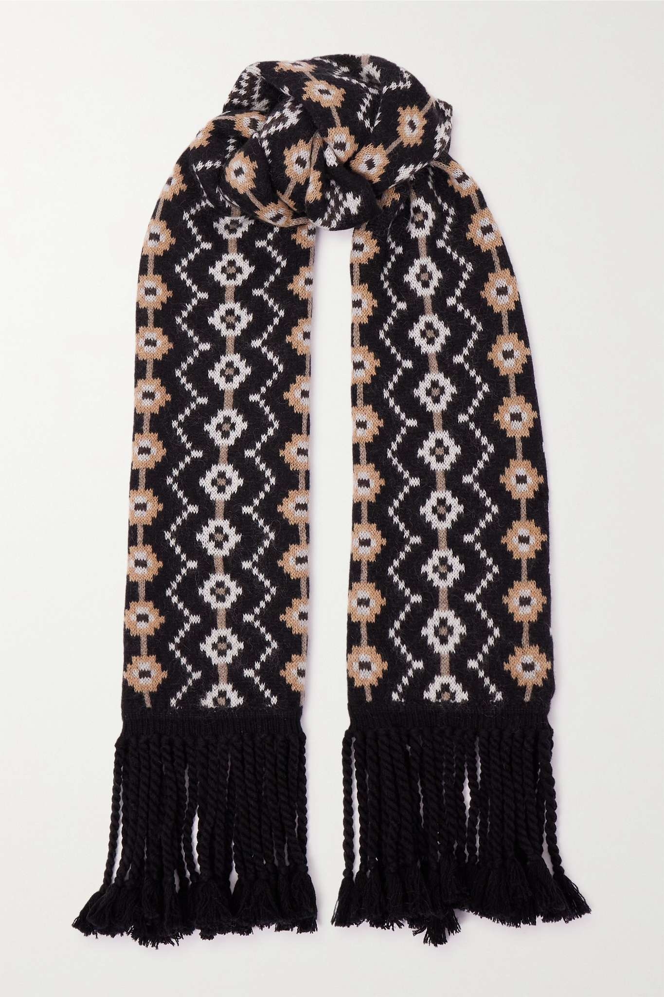 Lance fringed Fair Isle cashmere-blend scarf - 1
