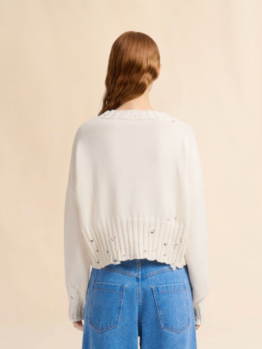 WHITE DISHEVELLED COTTON CROPPED JUMPER - 3