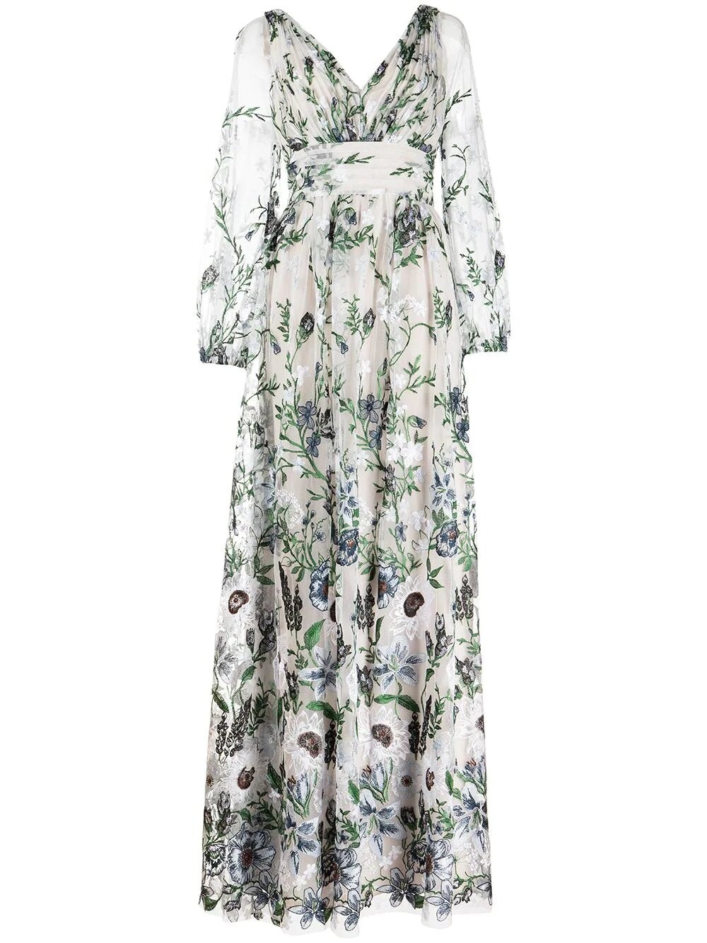 EMBROIDERED TULLE V-NECK GOWN - 2