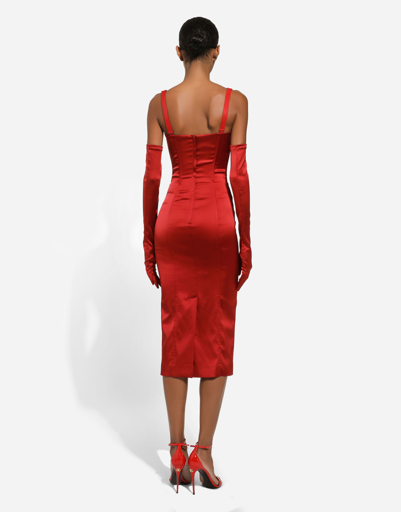Satin calf-length dress with corset bustier 4