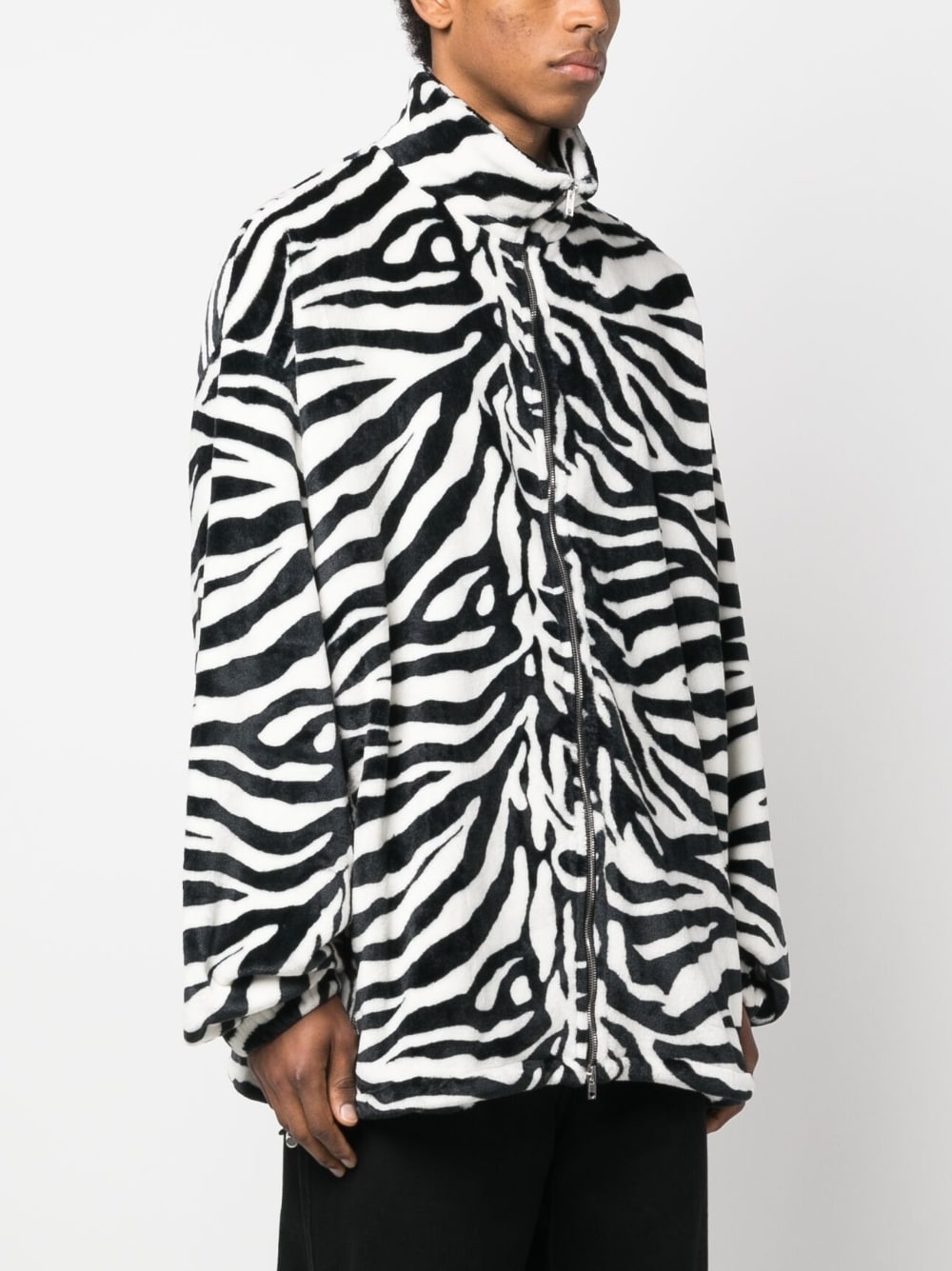 zebra-pattern zip-fastening coat - 3