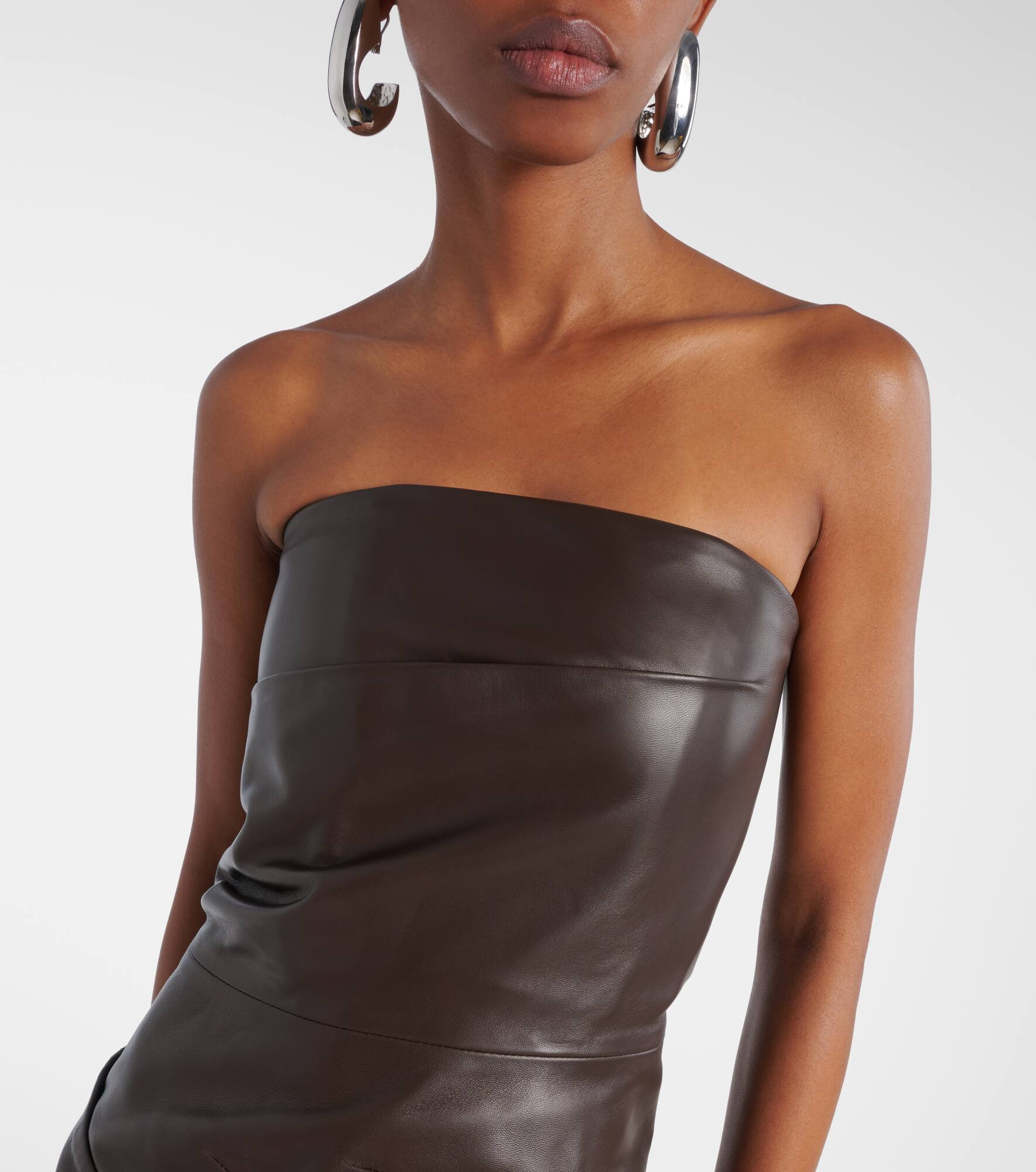 Draped ruched leather minidress - 4