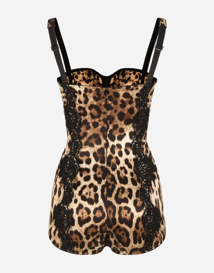Silk balconette lingerie bodysuit with leopard-print lace details - 3