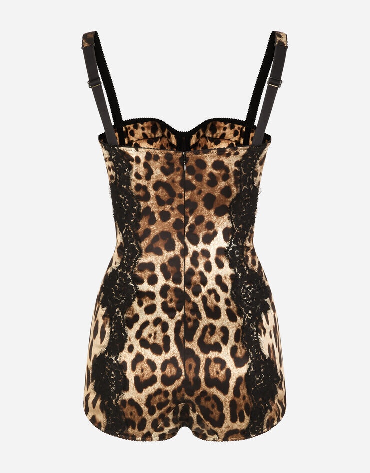 Silk balconette lingerie bodysuit with leopard-print lace details - 4