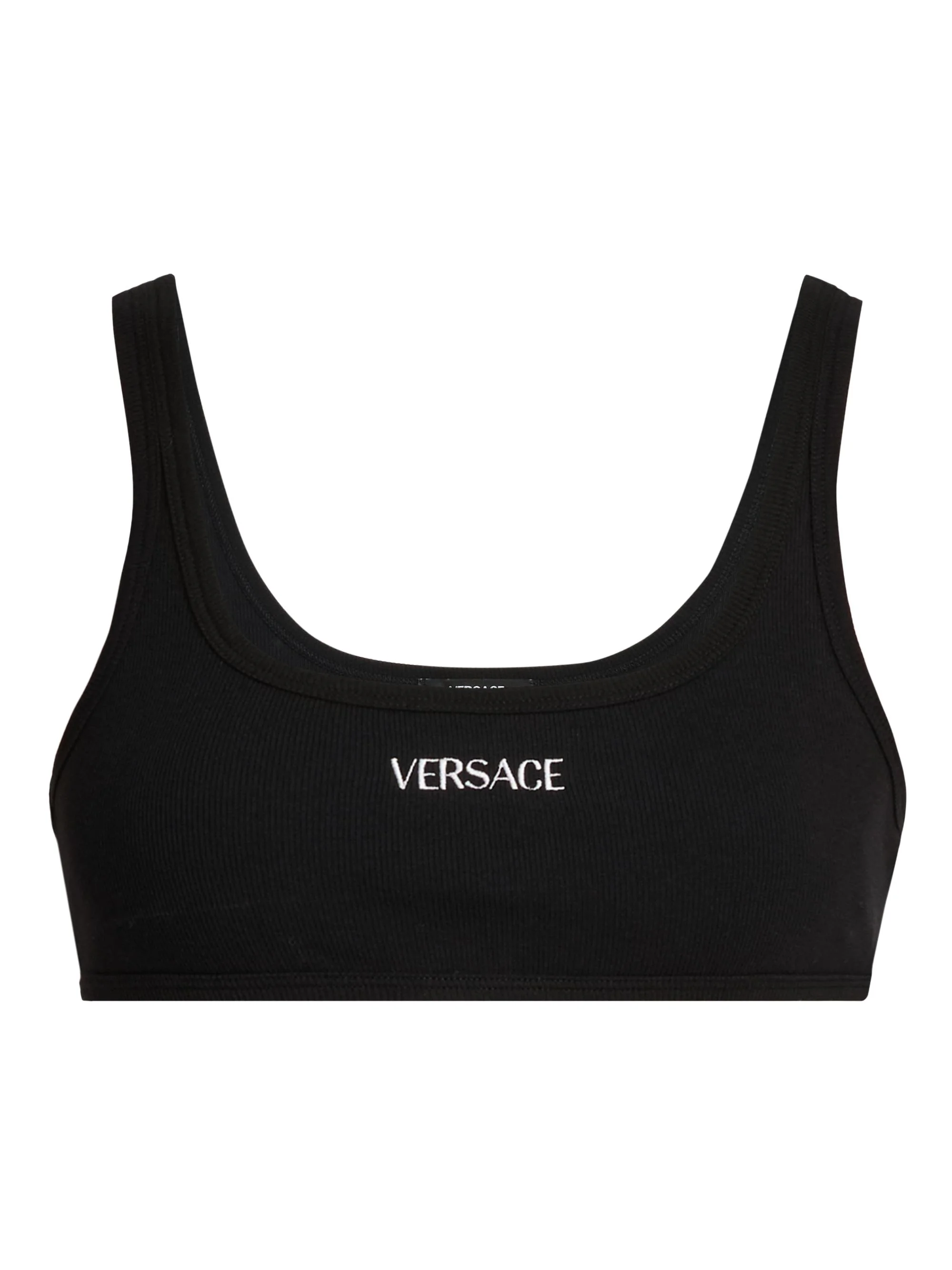 Women's Logo Cotton Rib Sports Bra - Black - 1