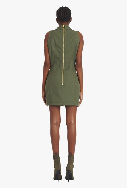 Short khaki denim dress with gold-tone double-buttoned fastening - 3