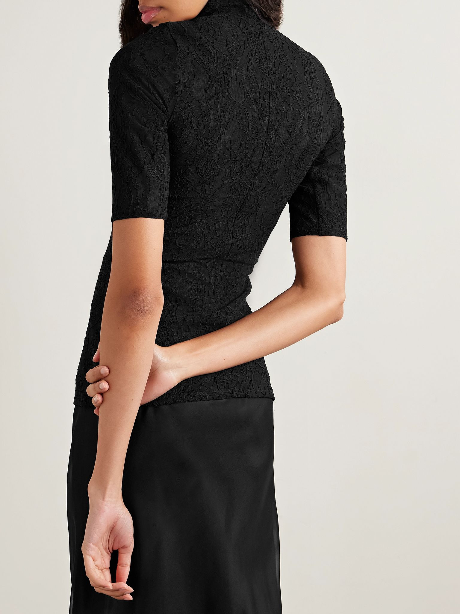Stretch recycled corded lace top Black - 3