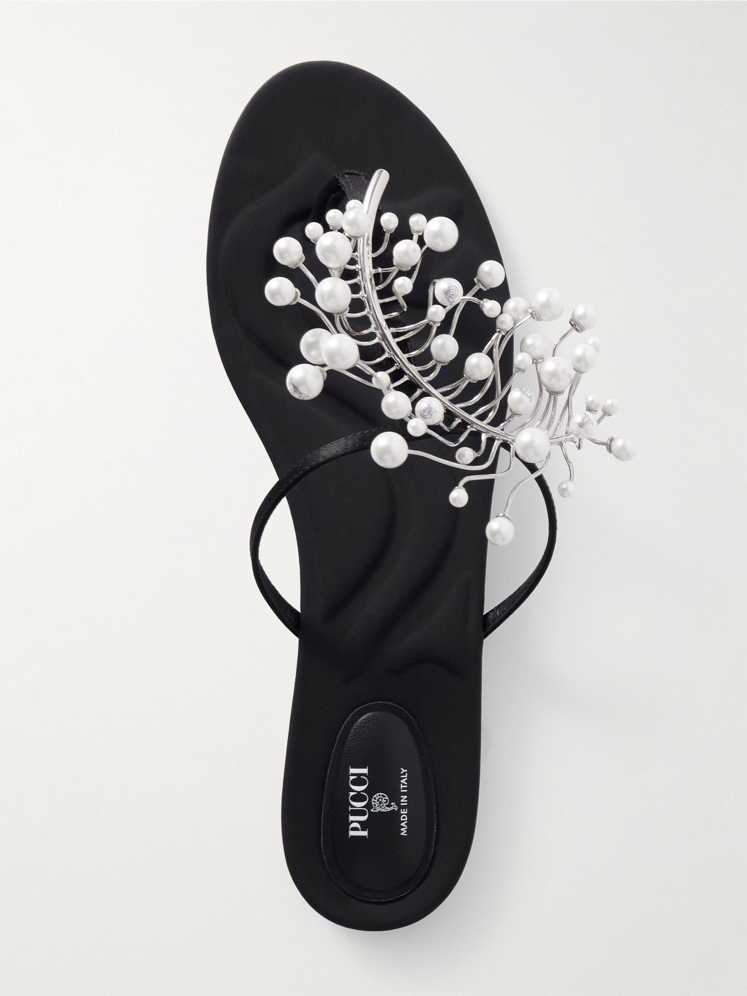 Embellished satin flip flops Black - 1
