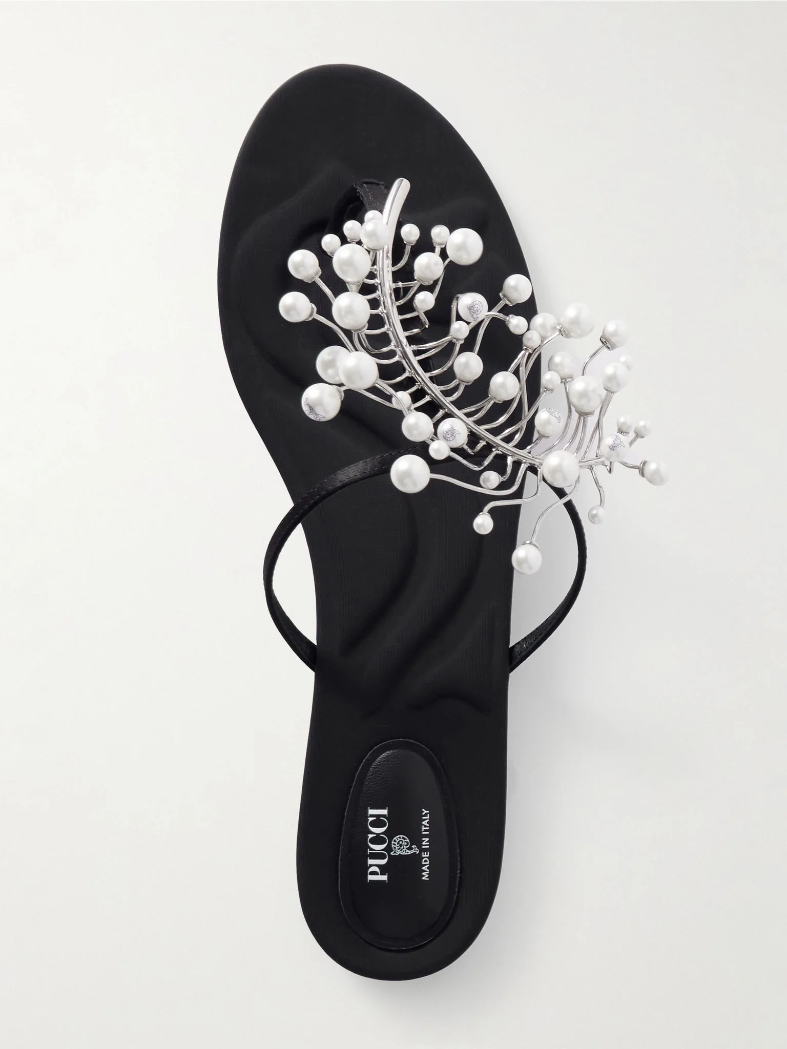 Embellished satin flip flops Black - 1