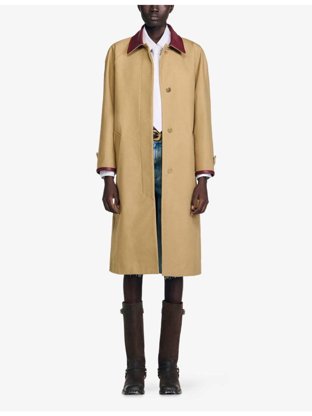Leather-Collar Side-Pocket Cotton Coat - 3
