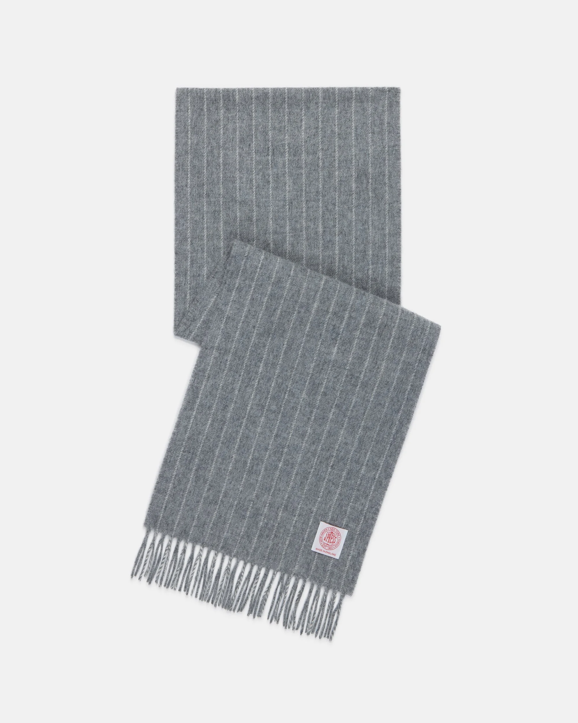 MADE-IN-ENGLAND GREY CHALK STRIPE MERINO WOOL SCARF - 1