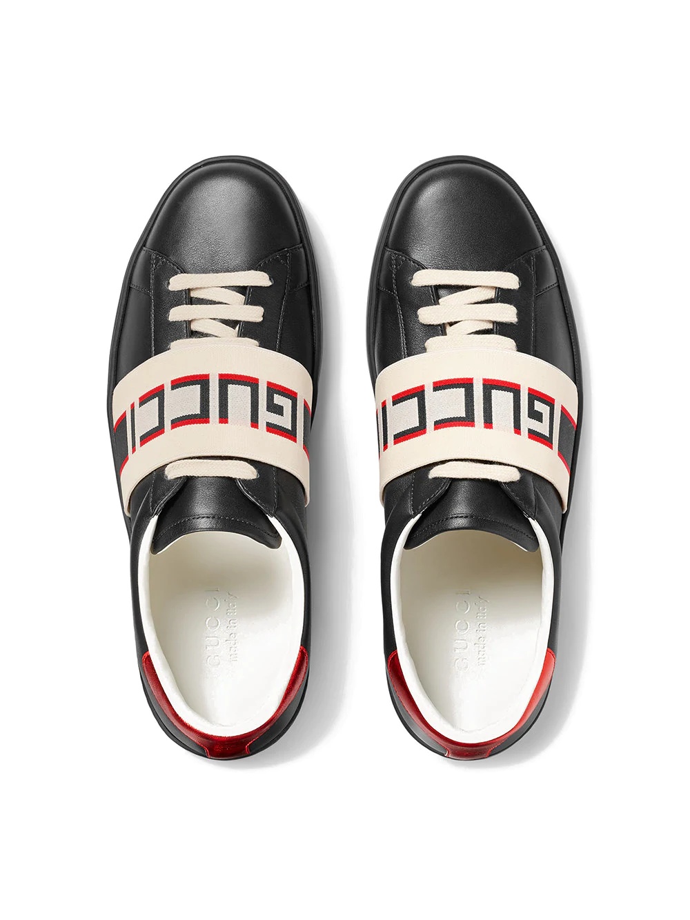 black, red and cream logo stripe leather sneaker - 5